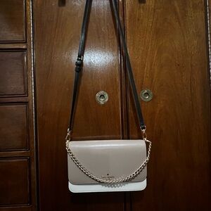 kate spade Two-Tone Taupe and White Crossbody with Gold Chain